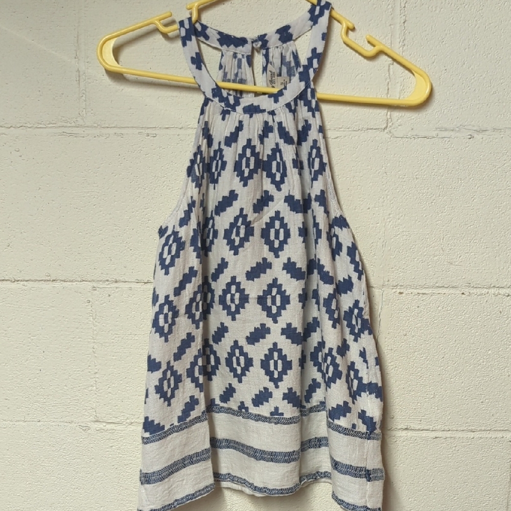Lucky Brand Navy and White Geo Halter Tank Top